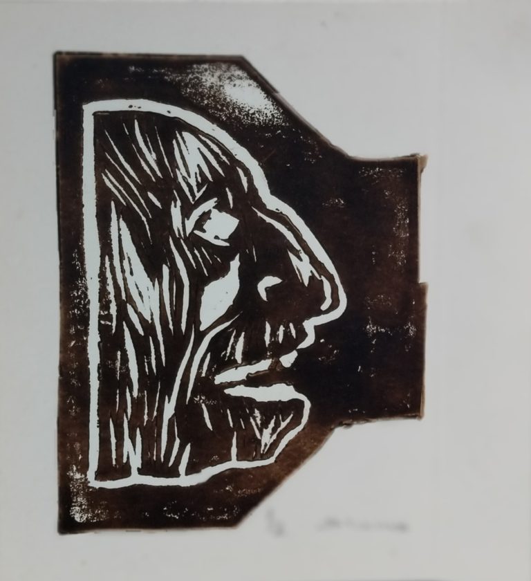 Untitled, 13 × 14 cm, Linocut print on cardboard, 2024