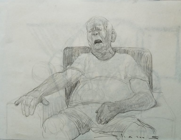 Father Sleeping, 30 × 42 cm, Conté Pencil on Paper, 2024