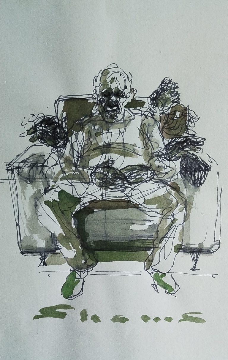Father at Rest, 20 × 23 cm, Ink and Marker on Paper, 2025