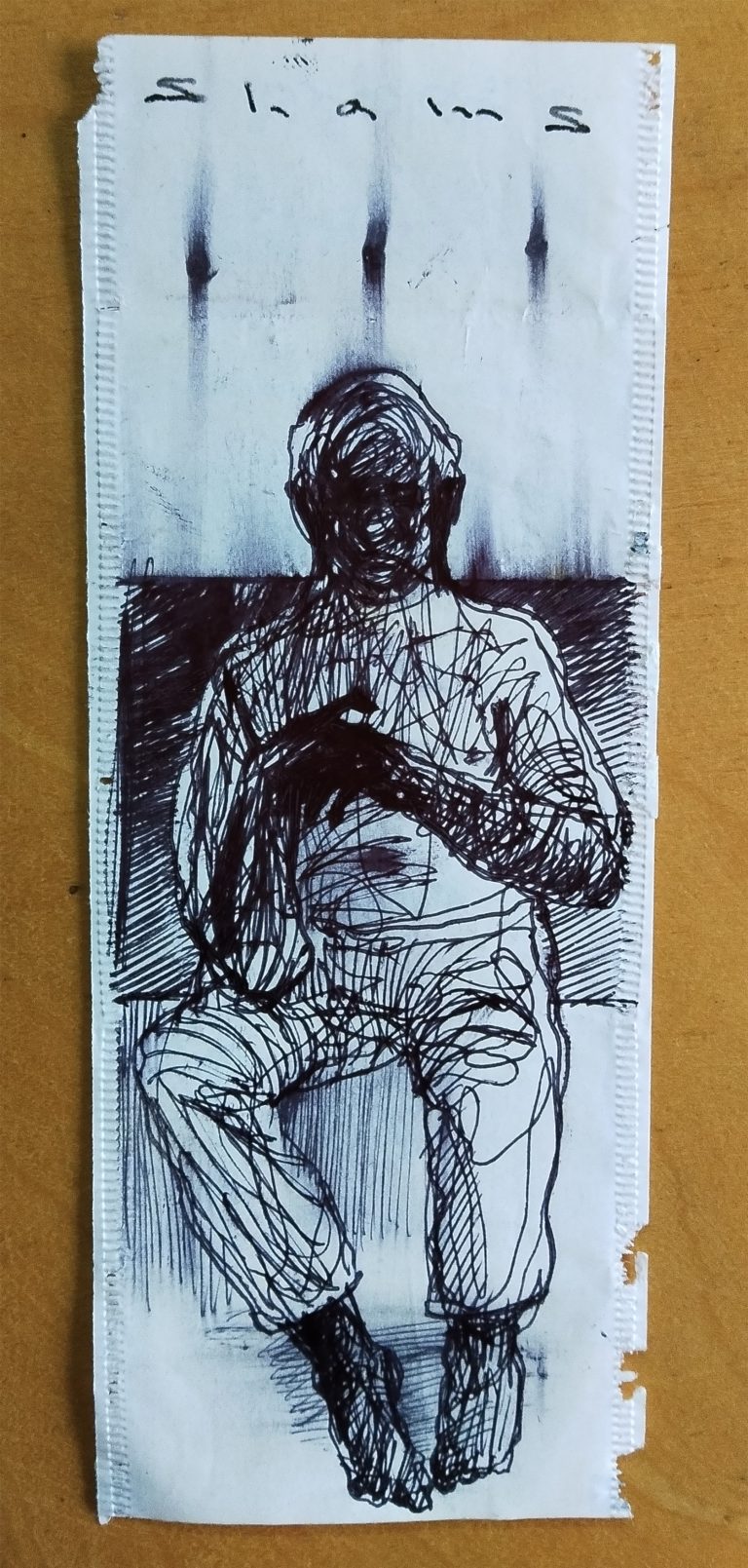 Untitled, 5.5 × 14.5 cm, Pen on Tea Bag Packaging, 2023
