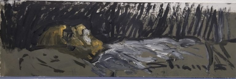 Father Sleeping, 9.5 × 30 cm, Oil on cardboard, 2024