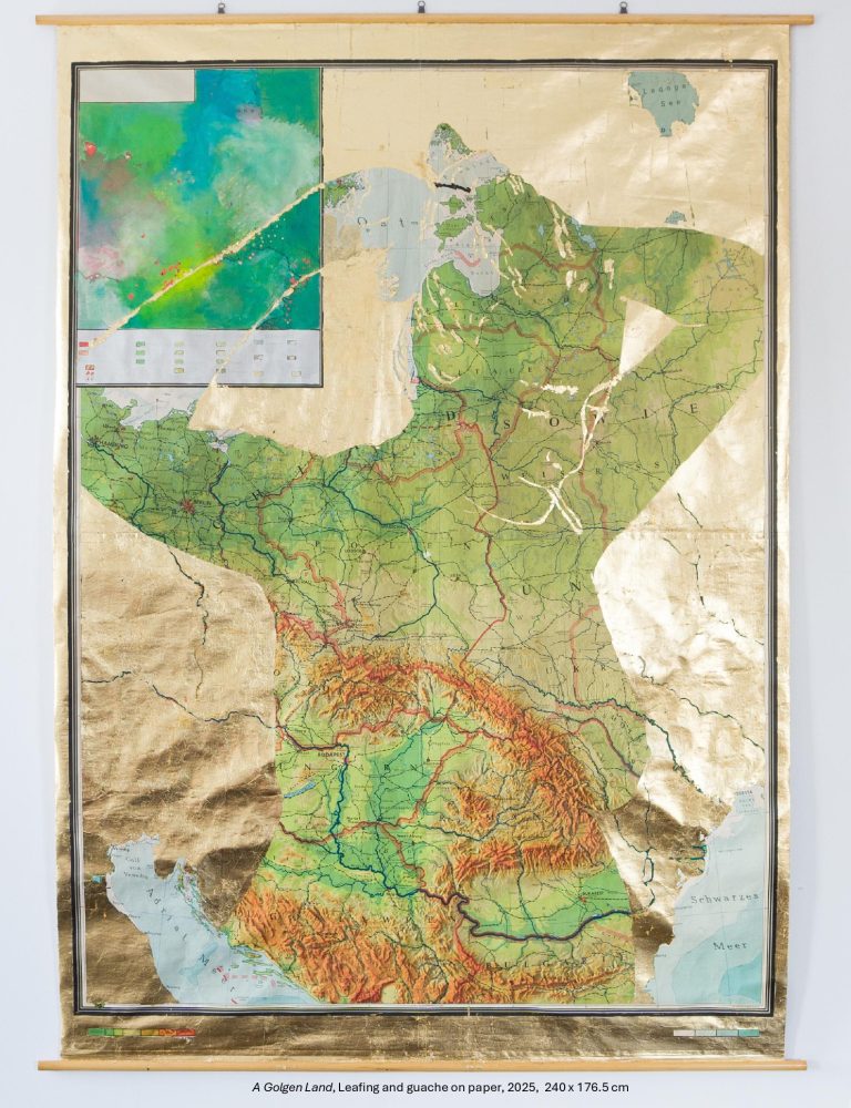 A golden Land, Leafing and gouache on paper ,2025,240x176.5cm