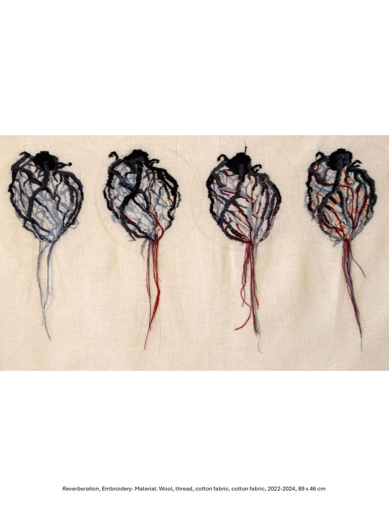 Reverberation, Embroidery- Material: Wool, thread, cotton fabric, cotton fabric, 2022-2024, 89 x 46 cm
