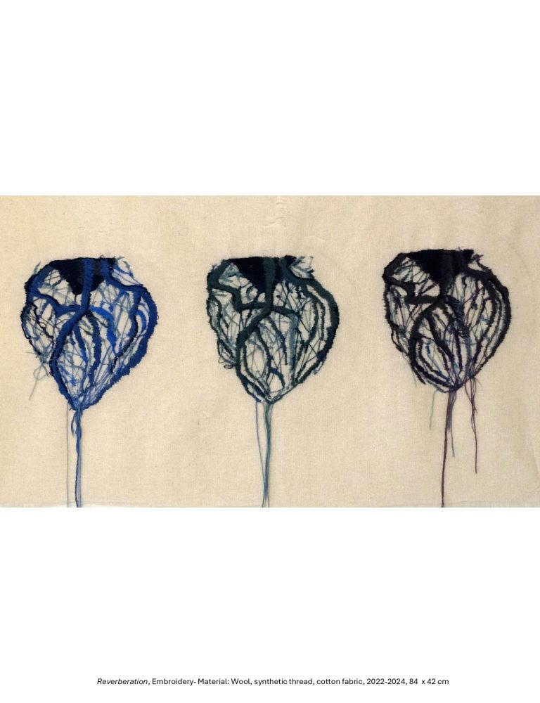 Reverberation, Embroidery- Material: Wool, synthetic thread, cotton fabric, 2022-2024, 84 x 42 cm