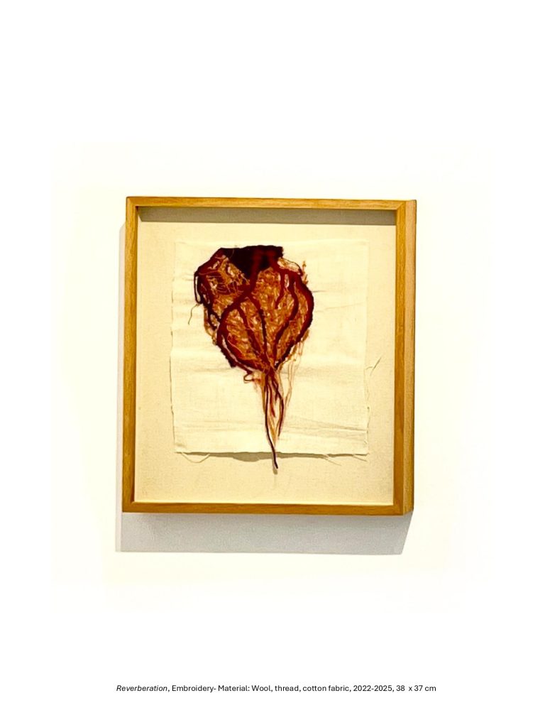 Reverberation, Embroidery- Material: Wool, thread, cotton fabric, 2022-2025, 38 x 37 cm