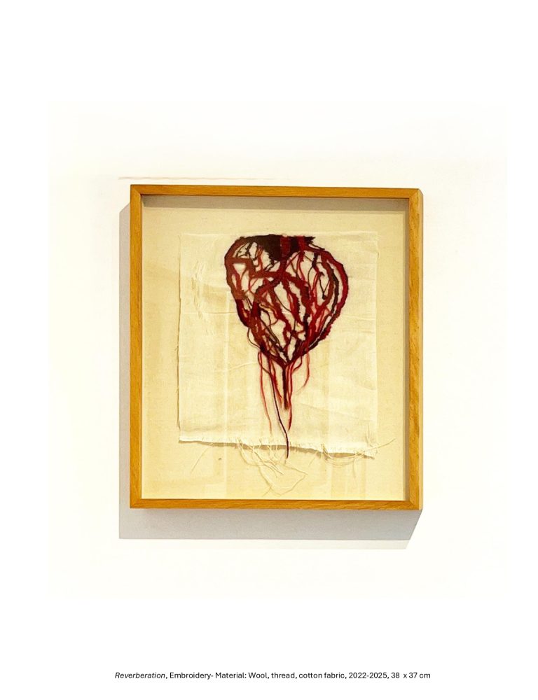 Reverberation, Embroidery- Material: Wool, thread, cotton fabric, 2022-2025, 38 x 37 cm
