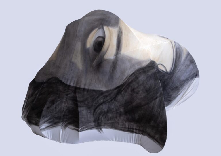 Untitled, soft pastel on textile and iron rods, 2026, 174 x 136 x 58 cm